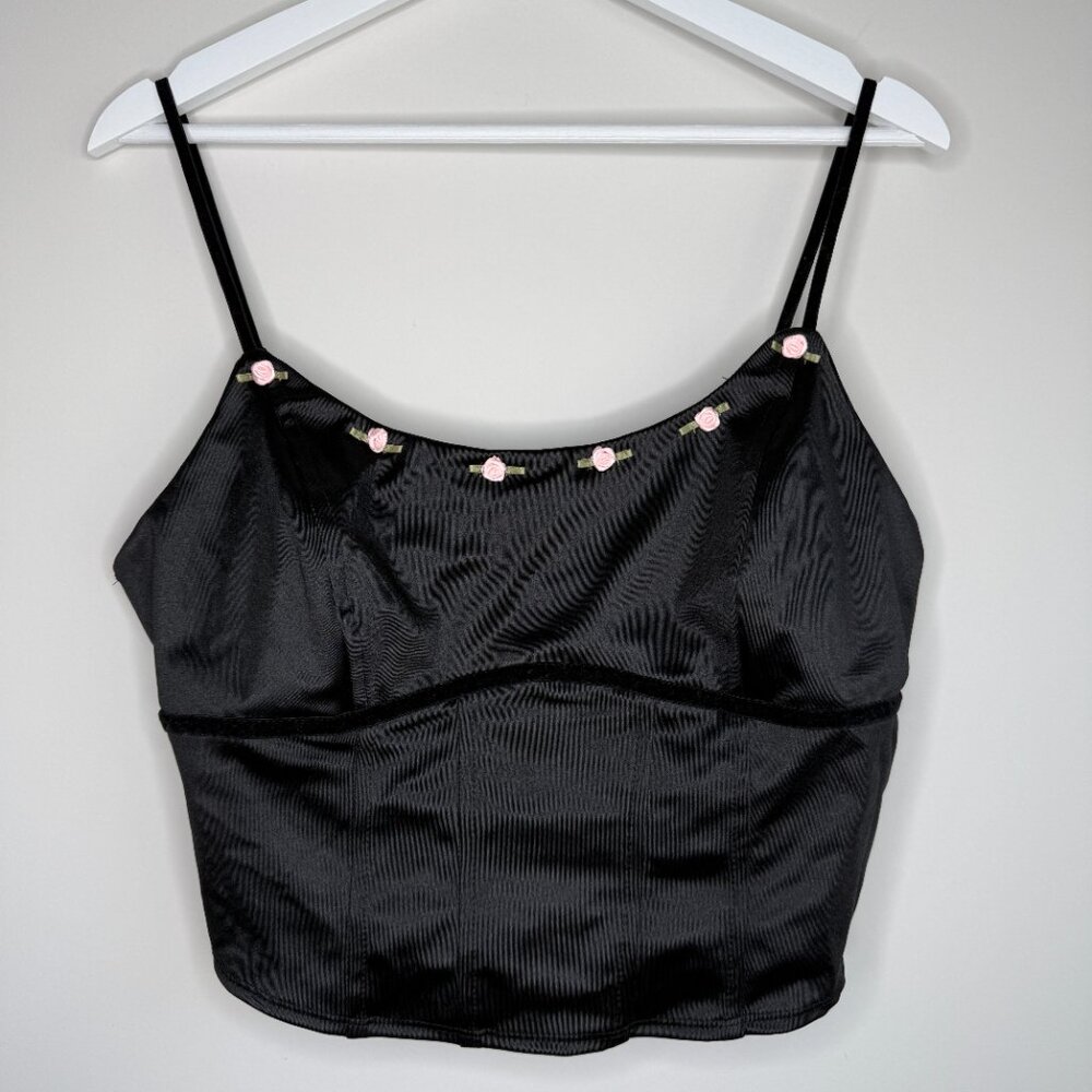 NWT Wild Fable Black Satin Corset Crop Tank Top